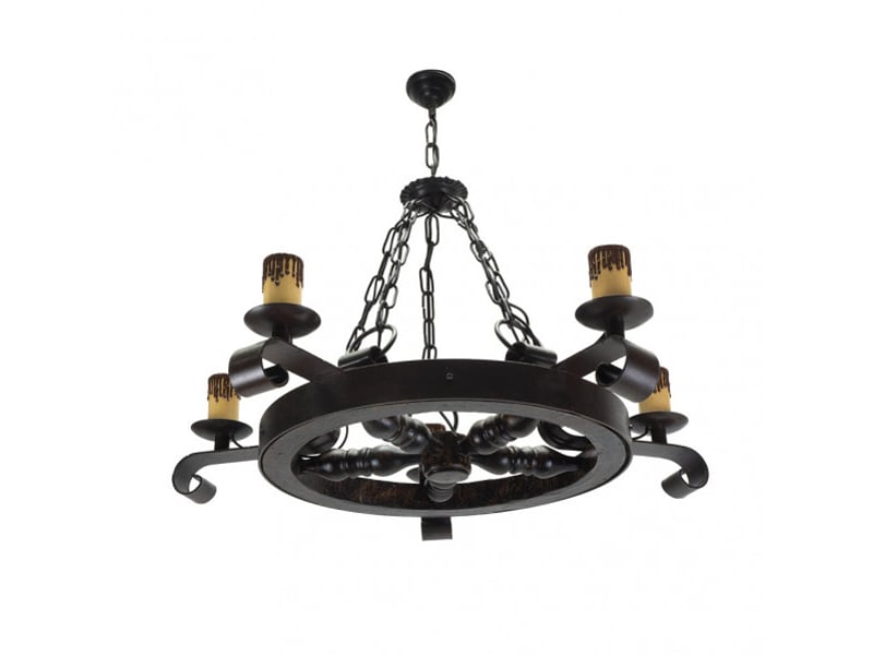  Suspension rustique ABRILA Rueda 5 lumières E27 marron rustique, métal résine et polycarbonate, hauteur réglable 40-65 cm 92.527/5 - Conforama A