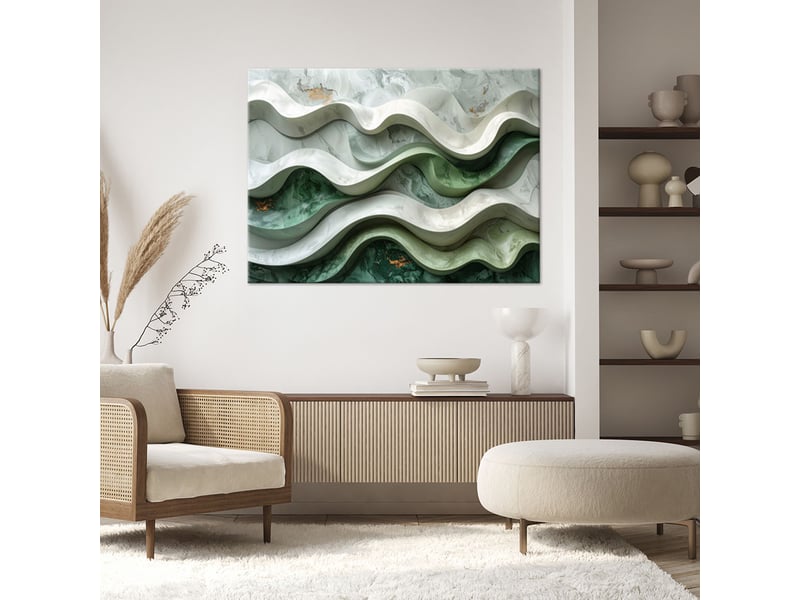  Toile imprimée, vagues abstraites vertes et blanches 100x70 1334477616 - Conforama B