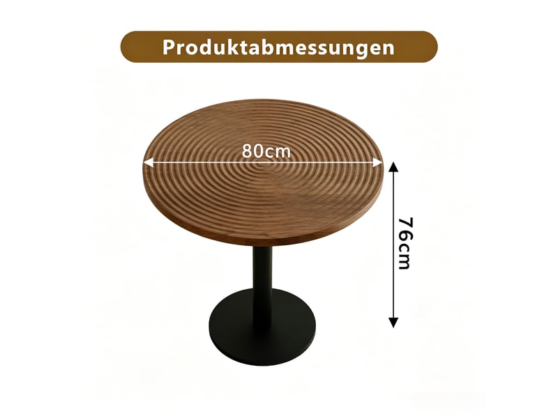 Table à manger ronde 2 à 4 personnes avec pied central stable - lpospi - plateau à motif de cernes, mdf et métal noir, bois, 80 cm - Conforama D