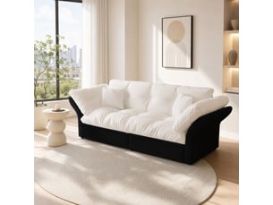 Canapé-lit convertible 3-en-1 2 places en velours beige et blanc 190x85x91 cm