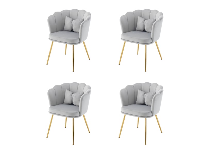  Lot de 4 chaises de salle à manger 58x63x77cm – avec pieds dorés - coussin papillon velours - gris  - Conforama A