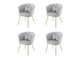 Lot de 4 chaises de salle à manger 58x63x77cm – avec pieds dorés - coussin papillon velours - gris