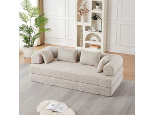 Canapé convertible modulable 2 places 4-en-1, dossier réglable, sans montage, antidérapant, anti-taches, 4 coussins, chenille beige