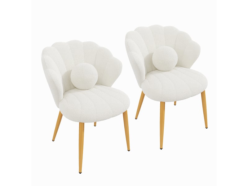 Lot de 2 chaises de salle à manger - 60x62,5x83 cm - chaises en tissu bouclé avec coussin et pieds en métal doré - blanc - Conforama A