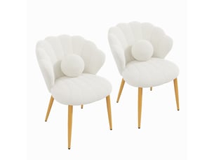 Lot de 2 chaises de salle à manger - 60x62,5x83 cm - chaises en tissu bouclé avec coussin et pieds en métal doré - blanc