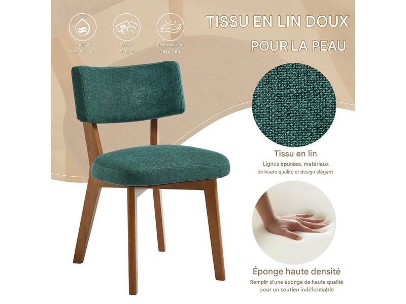  Lot de 2 chaises de salle à manger en tissu vert, pieds en bois massif W3056P470856 - Conforama D