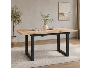 Table extensible avec plateau réglable et pieds antidérapants, style industriel, en mdf et métal noir naturel