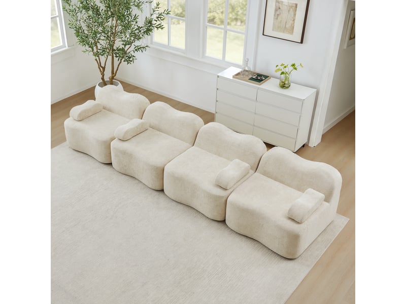  Canapé d'angle modulaire 4 places sans cadre en velours beige  - Conforama D