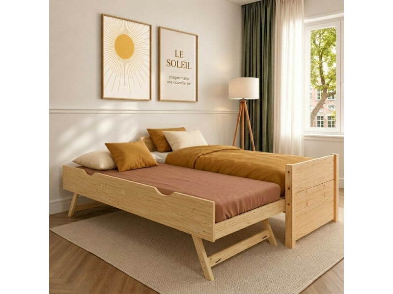  Lit banquette gigogne 90x200 cm louw  bois naturel Louw - Conforama E
