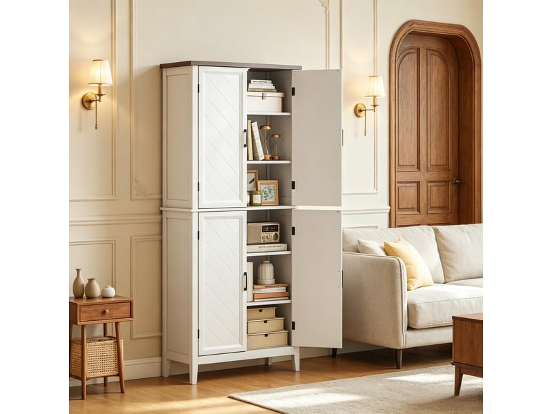 Armoire de cuisine blanc vaisselier 4 portes vitrées armoire de rangement 6 niveaux étagères réglables - Conforama D
