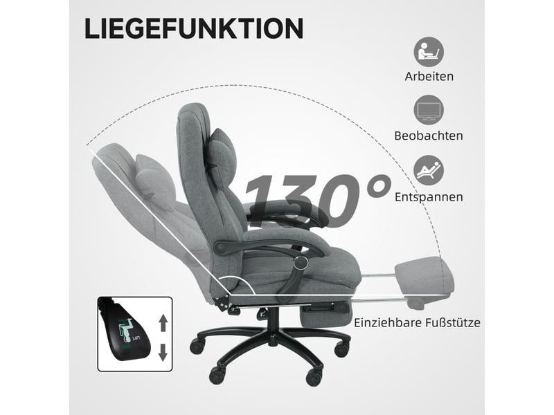 Chaise de bureau massante,avec repose-pieds,polyester,gris foncé  - Conforama D