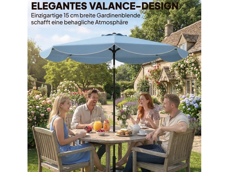 Parasol rond inclinable ø265 x h235 cm – bleu ciel – manivelle, 8 baleines, pour balcon et terrasse - Conforama E