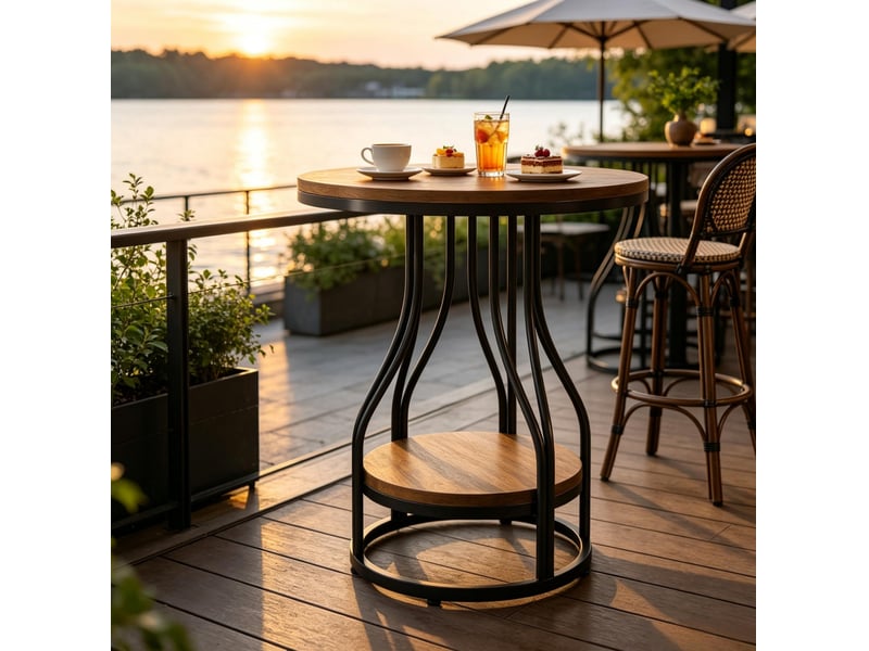  Table basse ronde 2 niveaux, moderne, plateau noir et marron, structure en métal peint, rangement pratique  - Conforama B