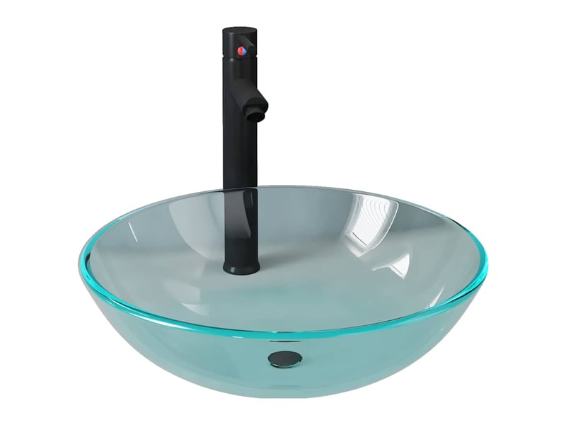 Lavabo de bain, vasque à poser avec robinet et drain à poussoir verre trempé cf65643 - Conforama A