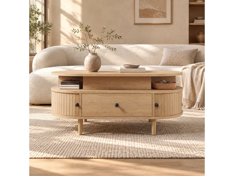  Table basse relevable ovale avec rangement 105 cm evryae  - Conforama C