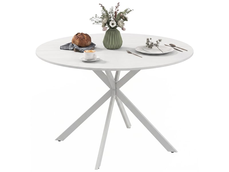Table de salle à manger ronde pour 4 personnes avec structure en acier ø120x75 cm blanche - Conforama A