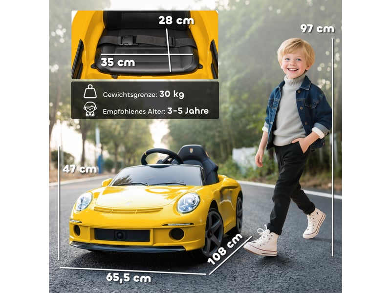 Voiture électrique pour enfants de 3 à 5 ans, télécommandée, avec musique, klaxon, port usb et ceinture de sécurité, jaune. - Conforama E