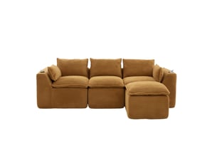 Canapé modulable 3 places modenvie avec pouf, coussins et porte-gobelets en velours côtelé orange 256 x 161 x 75 cm