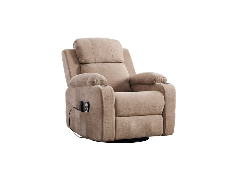 Fauteuil de massage électrique taupe, pivotant à 360°, chaleur et vibrations, repose-pieds motorisé pour salon - Conforama A
