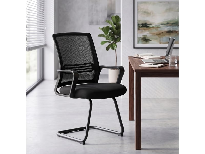  Lot de 2 chaises visiteur 58,5 x 57,5 x 93 cm – noires – dossier en maille et piètement luge métal  - Conforama B