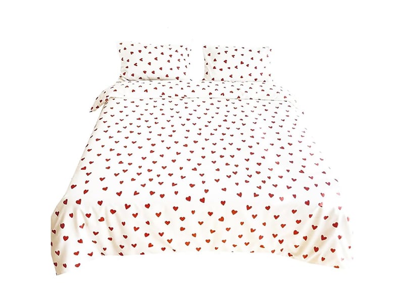 Housse de couette coeur 200x230 rouge avec 2 taies d'oreiller 48x74 cm - parure housse de couette microfibre rouge et blanche - housse de couette 2 personnes avec zip - Conforama A
