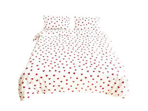 Housse de couette coeur 200x230 rouge avec 2 taies d'oreiller 48x74 cm - parure housse de couette microfibre rouge et blanche - housse de couette 2 personnes avec zip