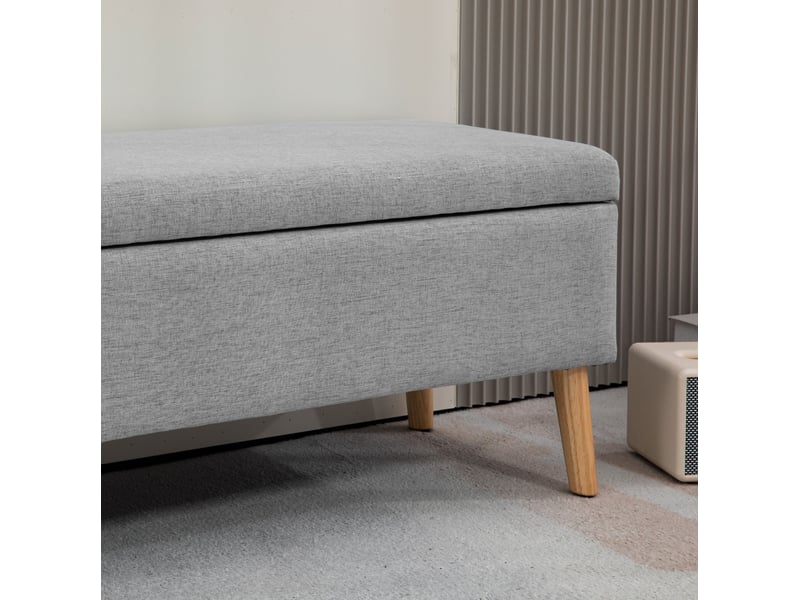  Banc coffre 110x39x45 cm, banc de lit moderne, pieds en bois, assise rectangle, meuble chambre, polyester, gris clair  - Conforama D