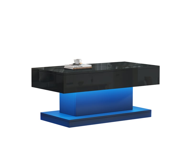  Table basse 100 x 50 x 45 cm avec 2 tiroirs, led à contrôle par application, noir cravdom  - Conforama A