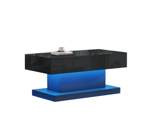 Table basse 100 x 50 x 45 cm avec 2 tiroirs, led à contrôle par application, noir cravdom