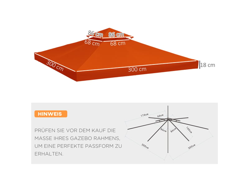  Toit de rechange pour pavillon - 3x3 m - polyester 180gm² - résistant aux intempéries - protection uv 300x300x18cm - Conforama C