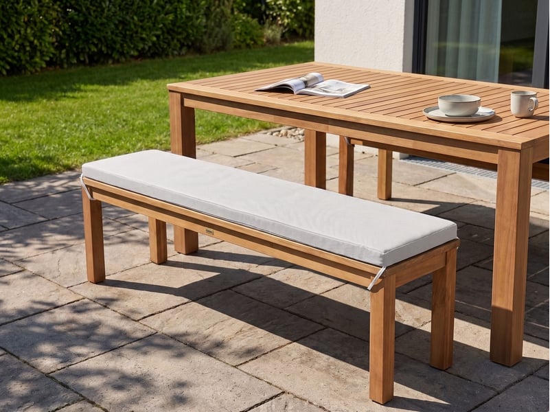 Banc avec coussin d'assise monsano 170 cm bois d'eucalyptus blanc cassé - Conforama B