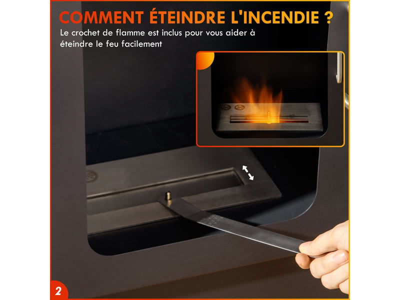  Cheminée poêle à éthanol avec réservoir 1,2l 3h de durée de combustion couverture 20 à 25 m² 50 x 27 x 82 cm noir  - Conforama E