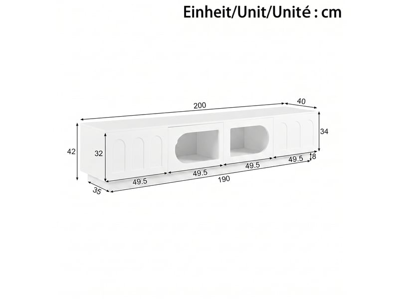  Meuble tv blanc avec éclairage led contrôlé par application, 4 portes, vitres ovales, passe-câbles  - Conforama C