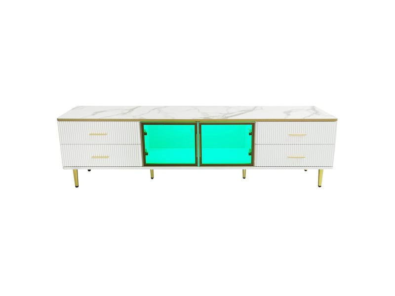  Meuble tv 170x40x50, design marbre moderne avec 4 tiroirs et portes en verre sécuritif meuble tv avec rangement  - Conforama E