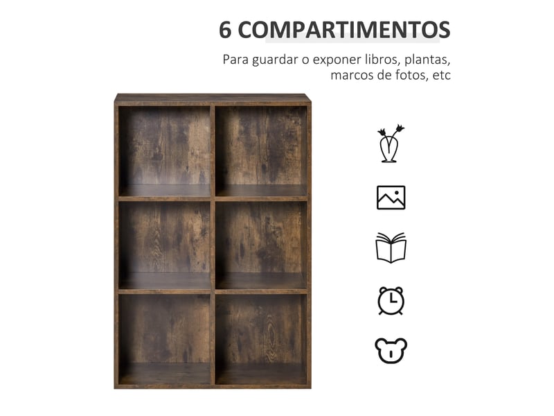  Étagère à 3 niveaux avec 6 cubes de rangement pour bureau, 65,5 x 30 x 97,5 cm, marron rustique  - Conforama E