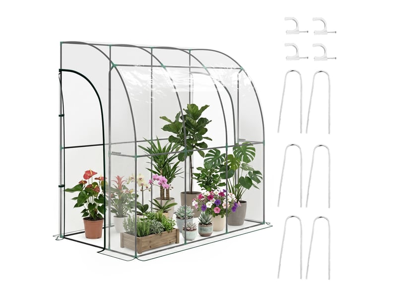  Serre de jardin adossée, serre de balcon, bâche renforcée pvc, 2 portes enroulables, 214 x 118 x 212 cm, transparent  - Conforama A