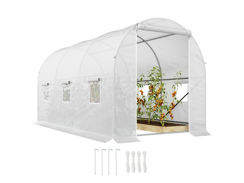  Serre tunnel 3,5x2x2 m, portesfenêtres enroulement, 5 supports diagonaux, métalpe, légumesfleurs, blanche.  - Conforama A