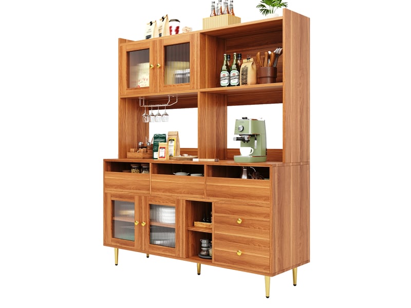  Meuble de cuisine muvano avec portes en verre strié, décor noyer, 145 × 39 × 171 cm  - Conforama D