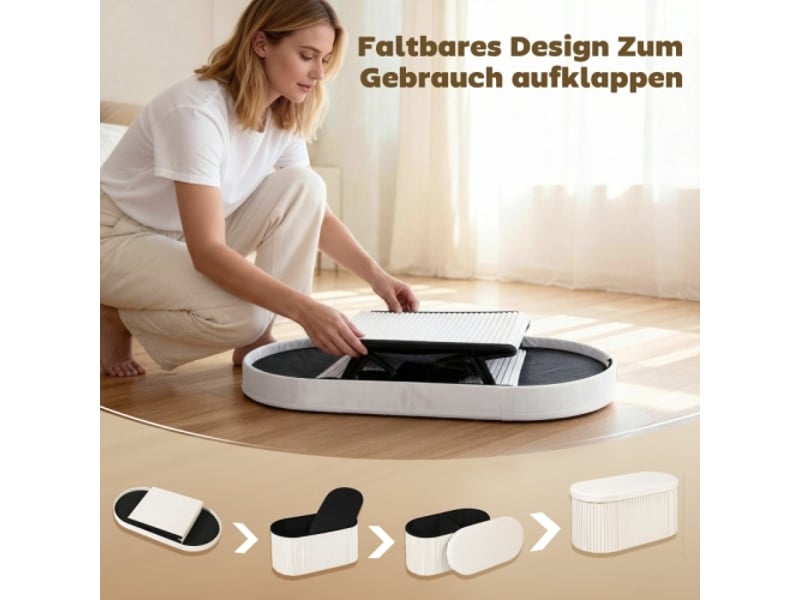  Banc coffre pliable crème effet velours, rembourré, 76x38x35 cm, pour salon  - Conforama D