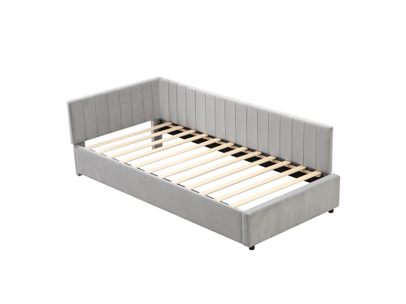  Modenvie lit banquette 90x200 cm - velours avec sommier à lattes, dossier réversible, sans matelas - gris  - Conforama A