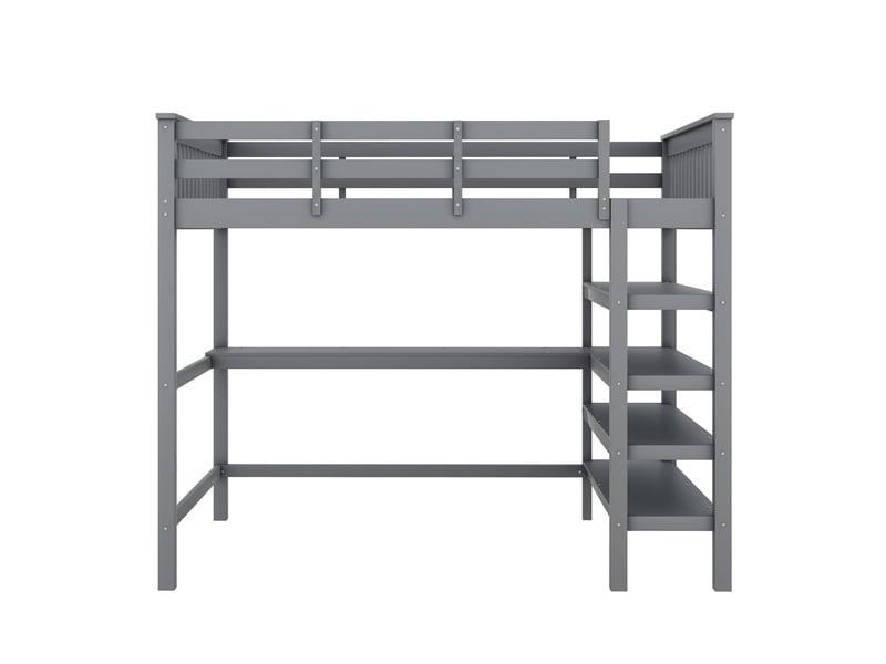  Lit mezzanine enfant gris 140 × 200 cm, bureau sous le lit et compartiments de rangement, sans matelas  - Conforama A