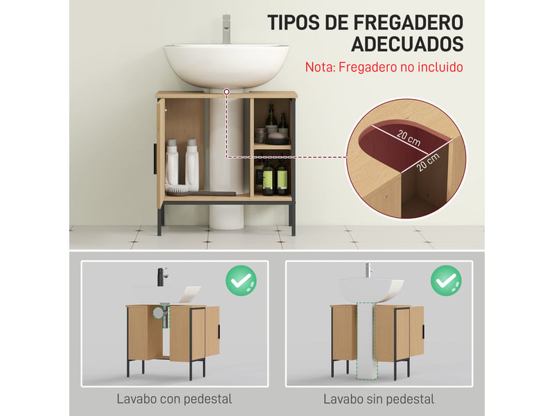  Meuble sous lavabo 60 cm effet chêne, découpe en u, porte et étagère réglable  - Conforama R