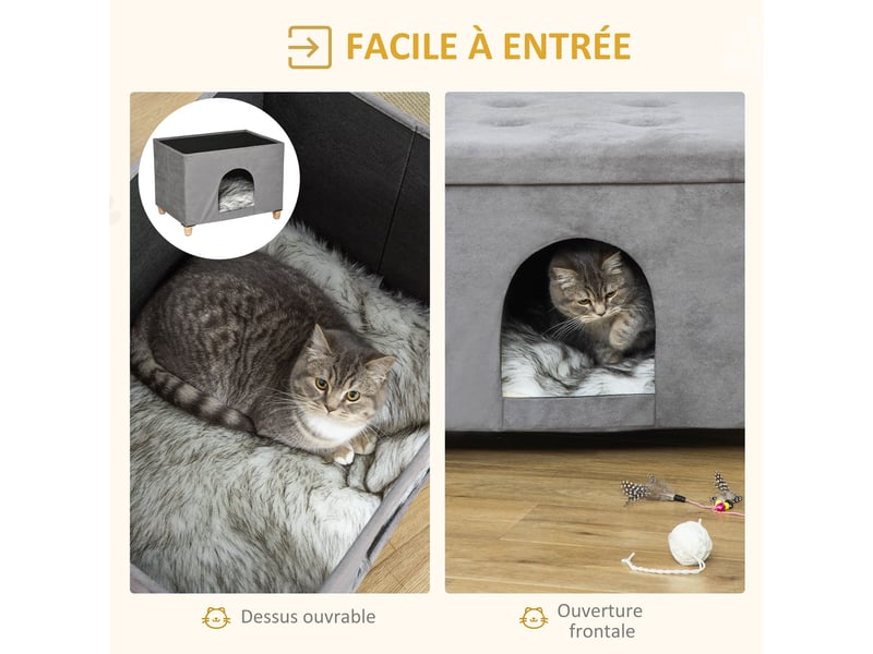  Niche d'intérieur avec repose-pieds et coussin amovible gris 60 x 45 x 44,5 cm  - Conforama E