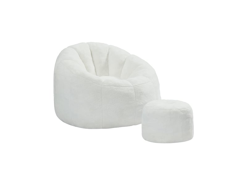  Pouf forme fleur avec repose-pieds en tissu imitation fourrure blanc crème W3465P504435 - Conforama B