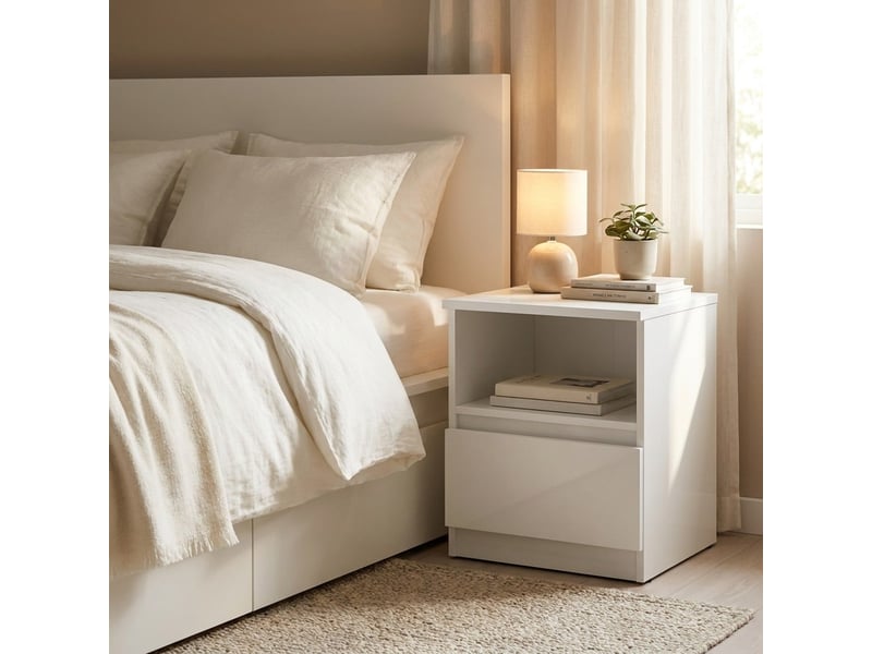  Table de chevet avec tiroir et niche ouverte tetrix - blanc  - Conforama B