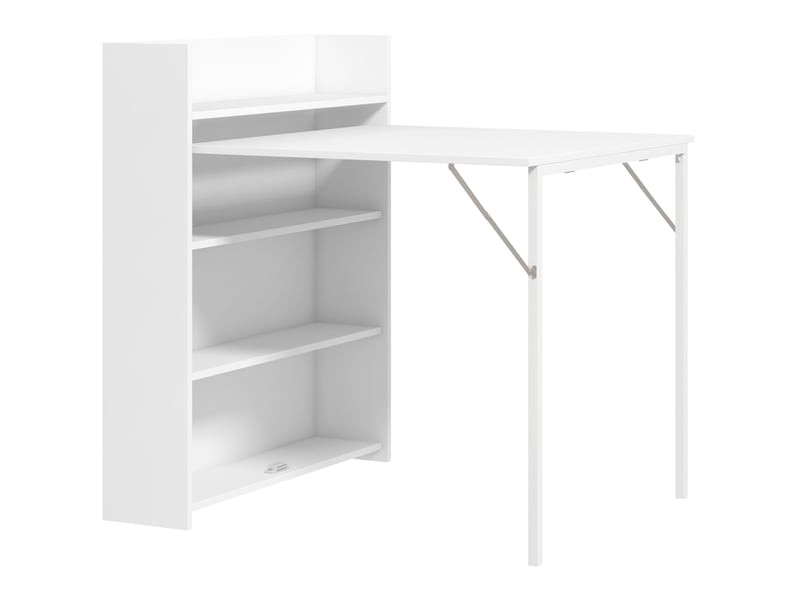 Table à manger pliante blanche 3 places avec rangements intégrés, style industriel pour petits espaces - Conforama A