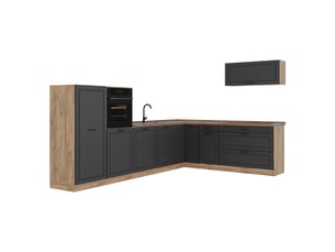 Vicco cuisine en angle, anthracite campagnechêne doré, 327 x cm plan de travail chêne doré