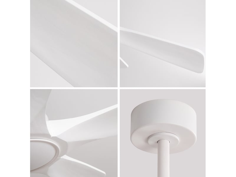  Ventilateur de plafond 42 pouces en blanc pur avec cinq pales en bois, télécommande sans fil, 3cct, dimmable, 6 vitesses avec mémoire hors tension  - Conforama E
