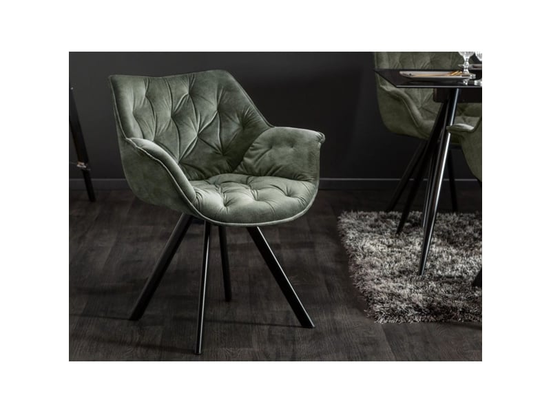Lot de 2 chaises design comfy pivotantes à 180° en velours vert foncé capitonné et pieds noirs - Conforama B