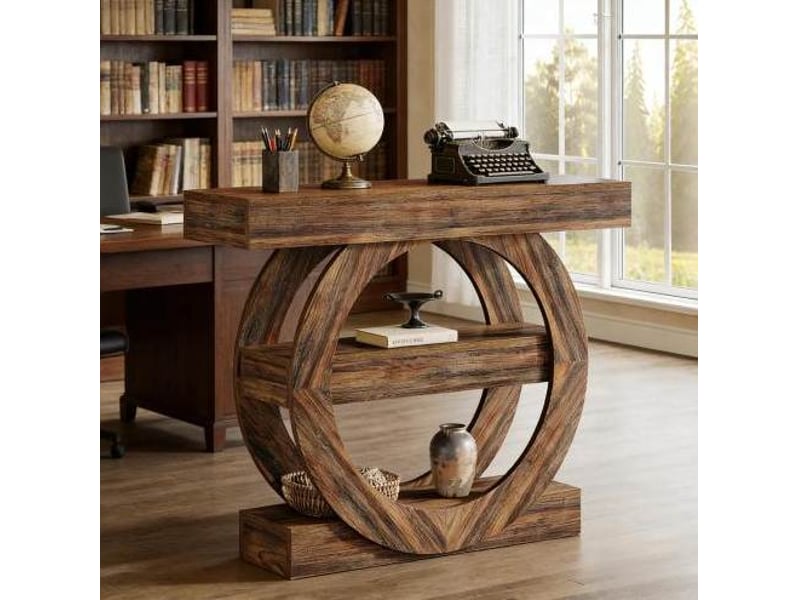  Table console 105 x 30 x 85 cm marron rustique en bois, trois étagères ouvertes pour entrée et salon  - Conforama B